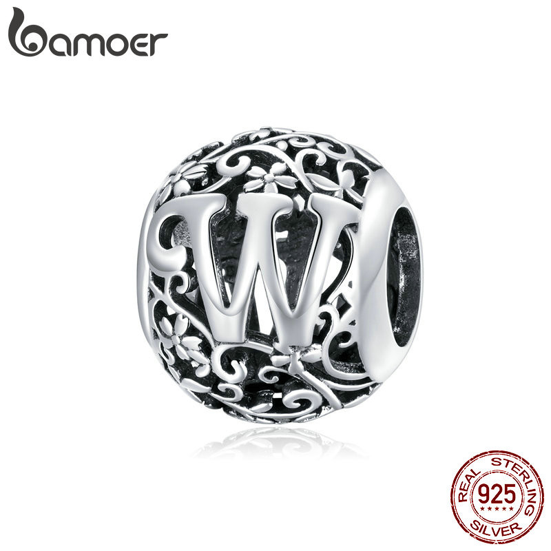 Bamoer 925 Prata Esterlina Charme Floresta Letra W Design Simples DIY Para Pulseira Mulher SCC1444 -