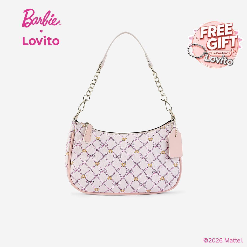 [Mid Year Sale](New Arrival) Barbie™ X Lovito Elegante Bolsa de Ombro Pequena de Metal Rosa para Mulheres LBL2AD011