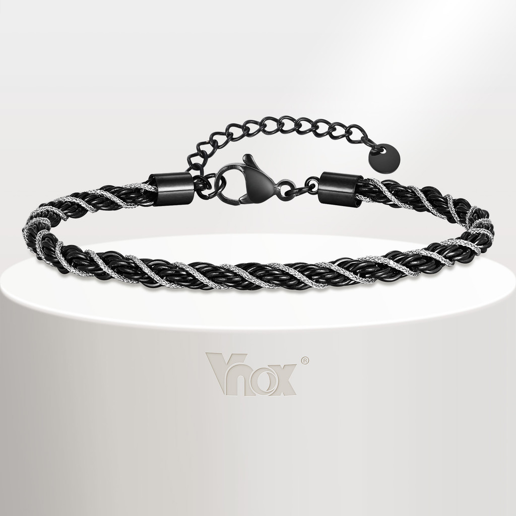 Pulseiras De Corrente De Corda Torcida De Aço Inoxidável Vnox Para Homens E Mulheres , Pulseira Elo Ajustável Unissex De