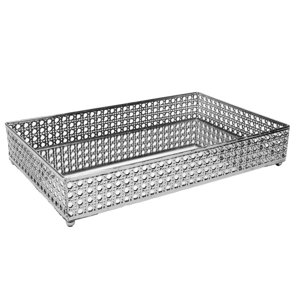 Bandeja Espelho Versalhes Wolff 32cm x 20cm Prateada Metal
