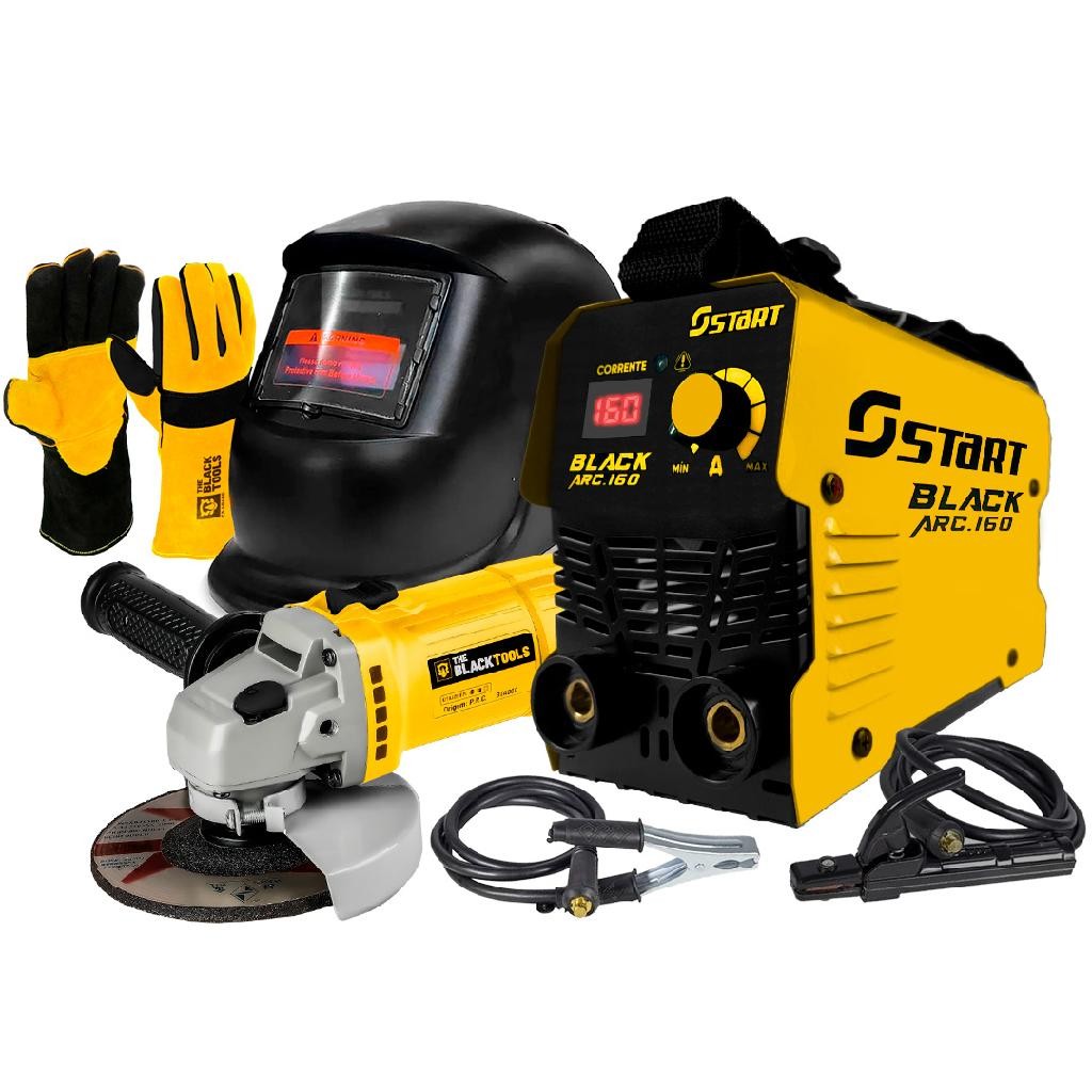 Kit Maquina De Solda Inversora 220v + Esmerilhadeira Angular 780w + Mascara E Acessórios