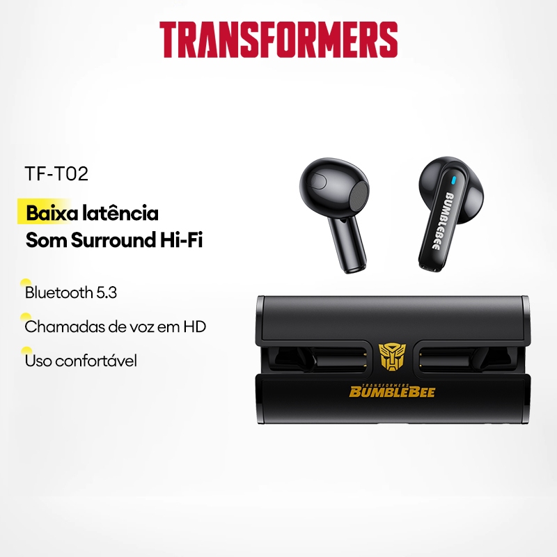 Transformers TF-T02 Fones de ouvido sem fio com qualidade de som HD e baixa latência