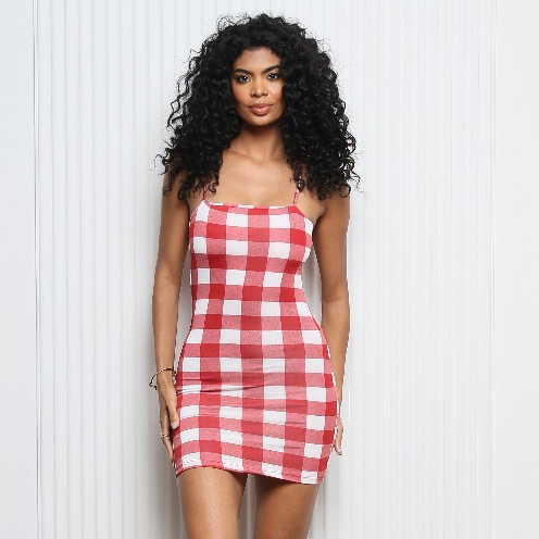 Vestido Alcinha Xadrez Alcinha Curto Vermelho Avermelhado Moda Gringa