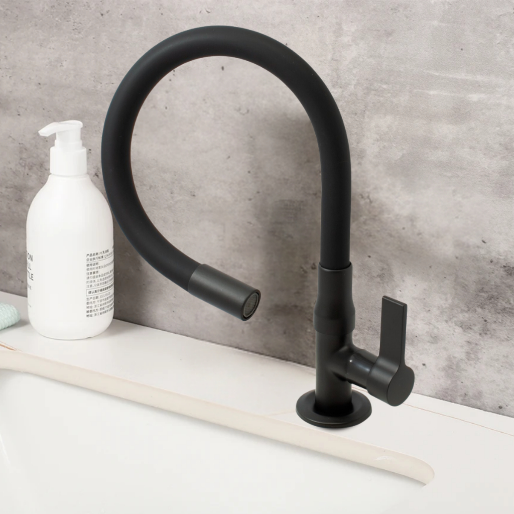 Torneira de Cozinha Mesa/Bancada Color Luxo Silicone Flexível Preto Fosco 100% em Metal