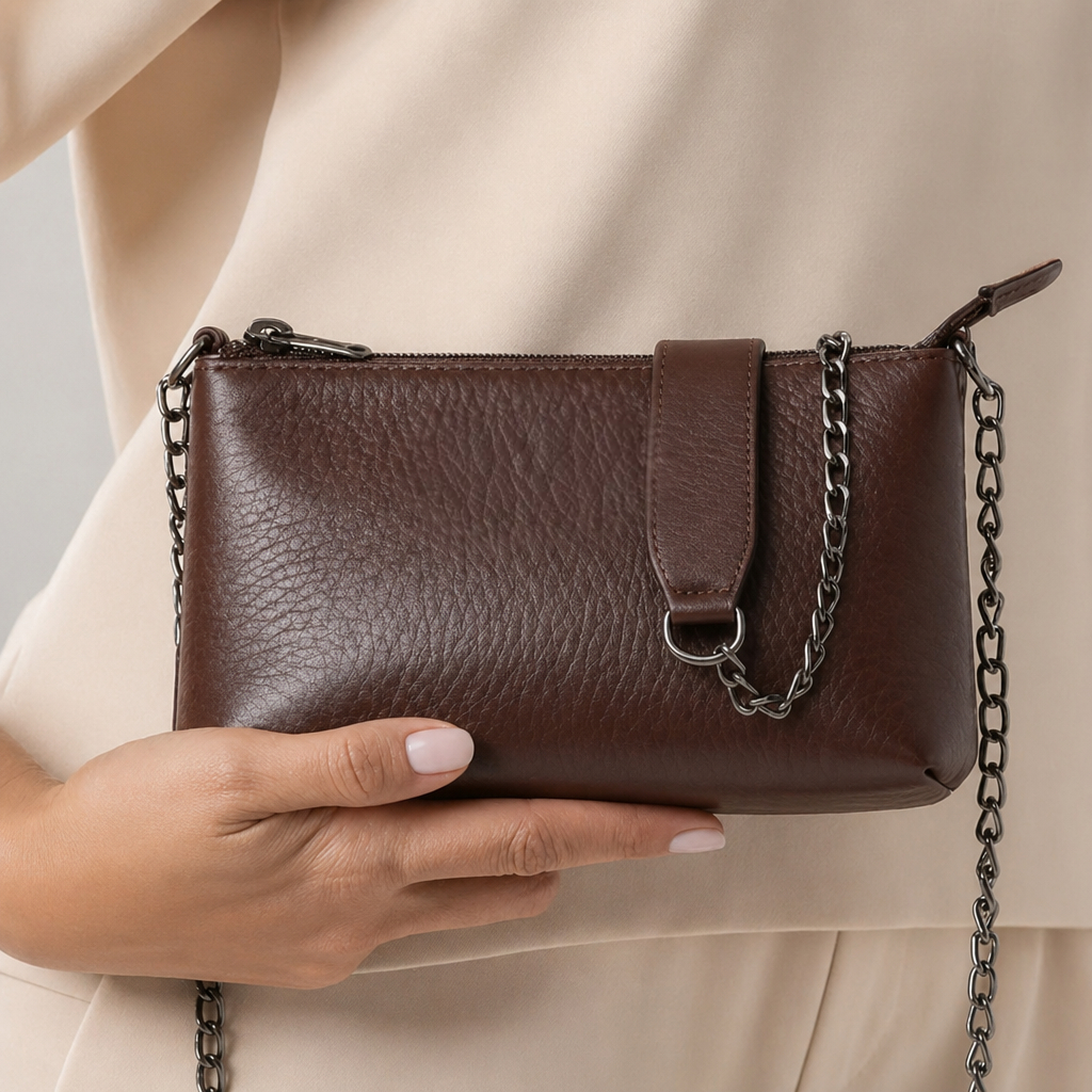 Bolsa Feminina Vittal Clutch Annelise em Couro Legitimo Preta Alça Corrente