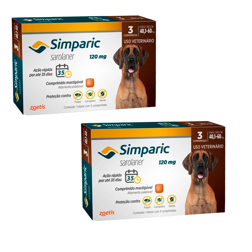 Kit 2 Simparic 120mg Cães  40,1 A 60kg 3 Comprimidos