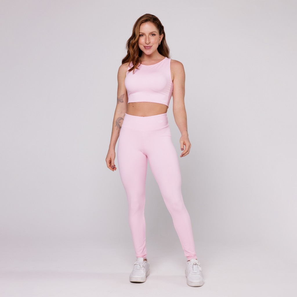 Conjunto Fitness Feminino Top Costa Assimétrica e Calça legging Básica Academia Coleção Pace Up