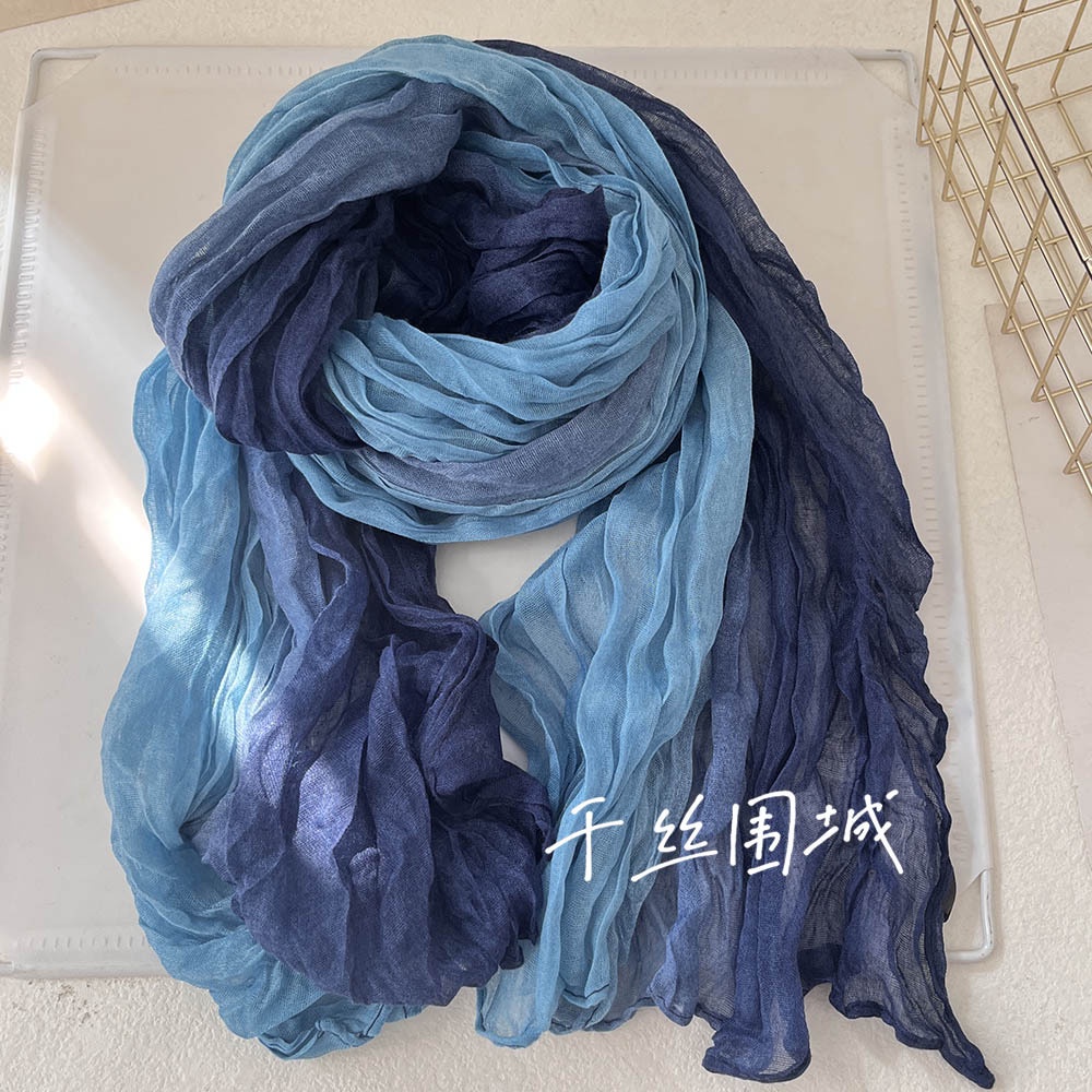 Novo estilo cachecol algodão linho sentir gradiente azul outono inverno cachecol Retro All-Match impresso senhoras xale