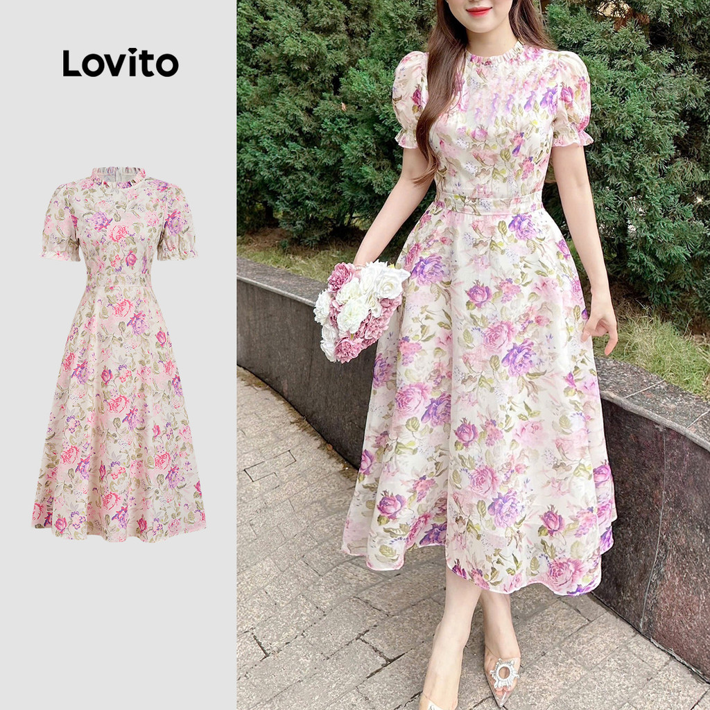Lovito Vestido Elegante e Estiloso Primavera/verão Cinza Rosa Vestido para Mulheres. L178ED1408