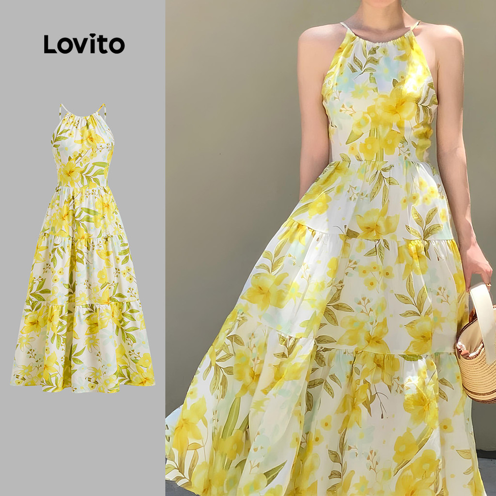Lovito Vestido Boho De Férias Com Zíper E Drapeado Toque Macio Ideal Para Primavera/verão L137LD194
