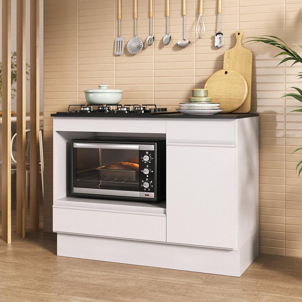 Balcão Cozinha para Cooktop e Forno 105cm 1 Porta 1 Gaveta com Rodapé Veneza Multimóveis MP2295