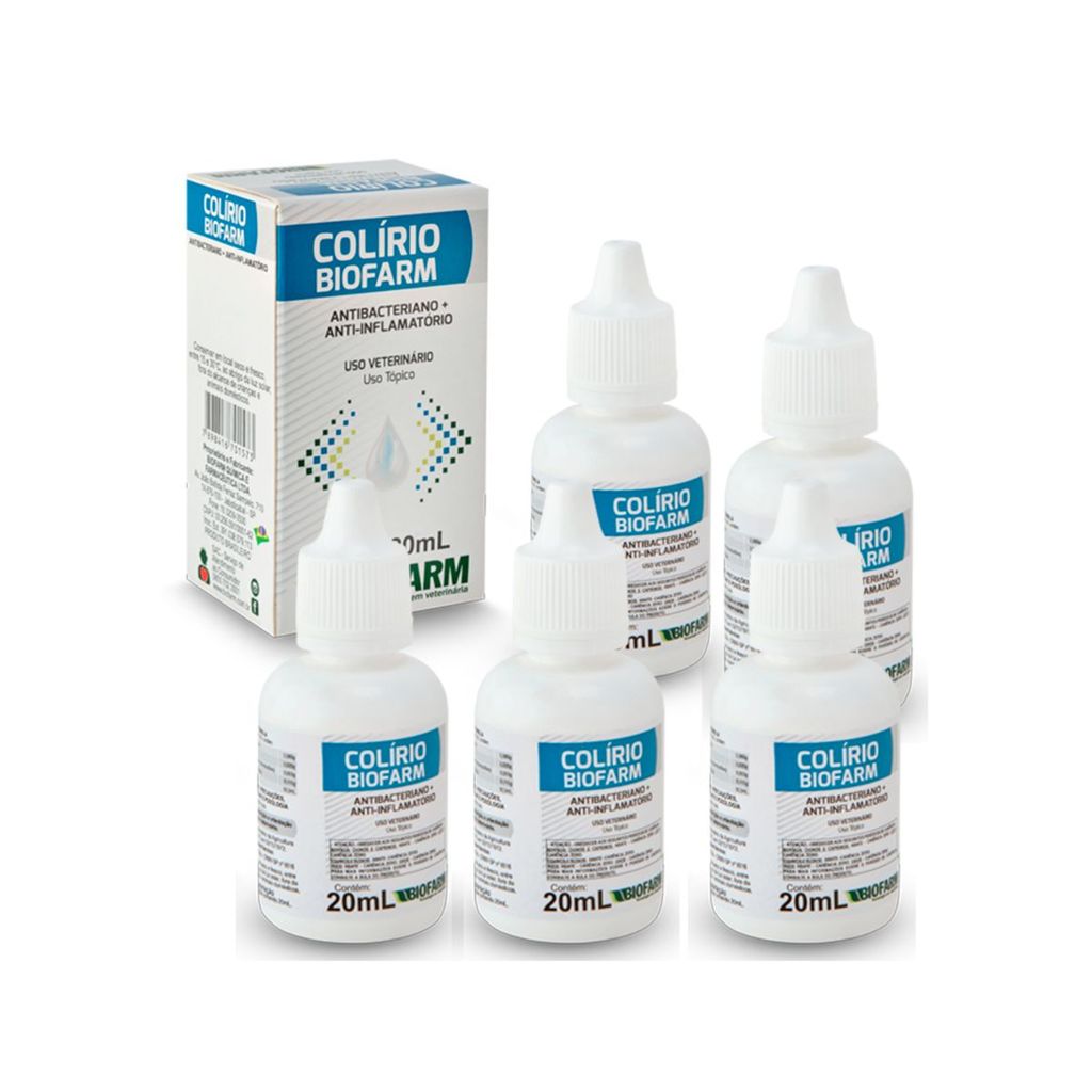 05 Colírio Para Cães e Gatos Biofarm 20ml Infecções Oculares