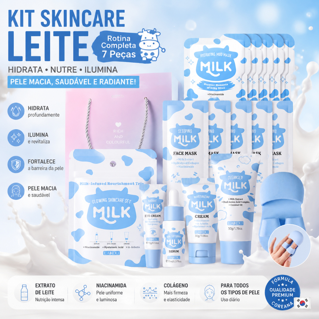 Conjunto De Cuidados Com A Pele Leite LAIKOU , Coleção Iluminadora , Hidratante E Nutritiva , 14 Peças , Presente De Ani
