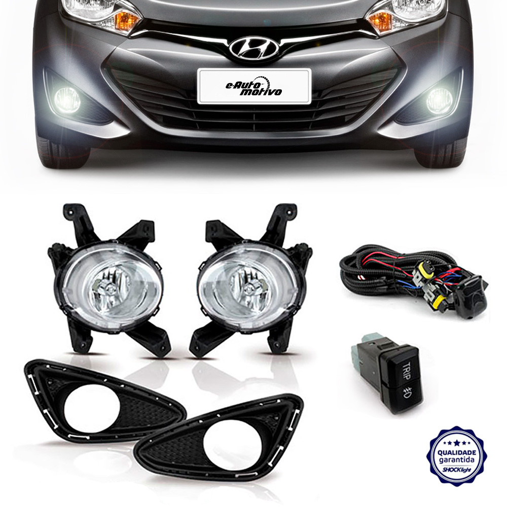 Farol de Milha Hyundai HB20 2012 a 2015 Shocklight Auxiliar Neblina Botão Original Kit