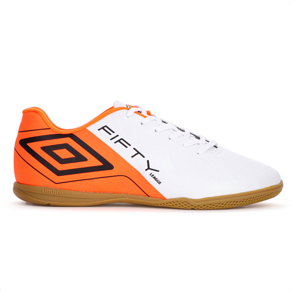 Chuteira Umbro Futsal Fifty Vi League Branco Laranja Fluor e Bege - Masculino
