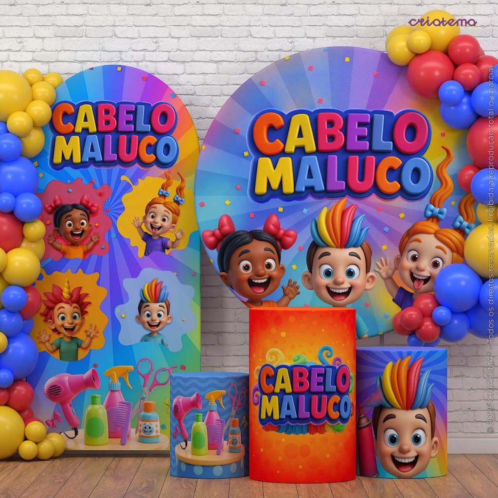 Decoração Dia das Crianças: Capas e Painel Dia das Crianças Festa Cabelo Maluco Sublimado Em Tecido