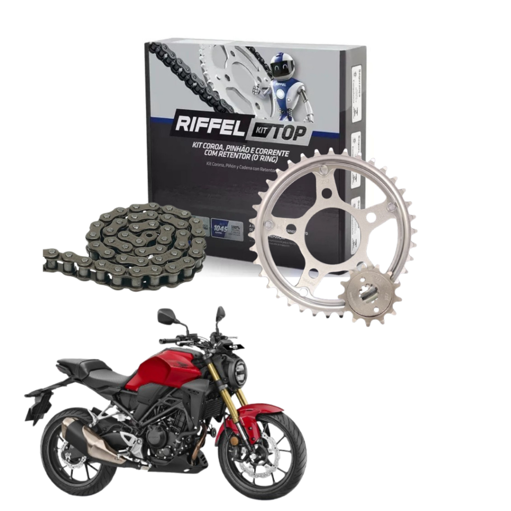 Kit Relação Tração Transmissão Cb 300R 2009 2010 2011 2012 2013 2014 2015 Original Riffel