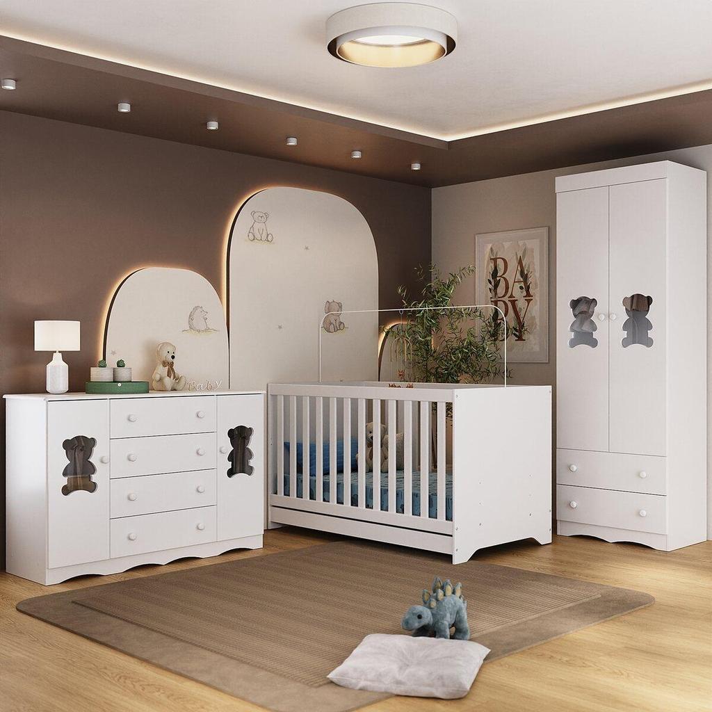 Quarto de Bebê Completo com Berço Americano 3 em 1 Doçura Multimóveis MP4658