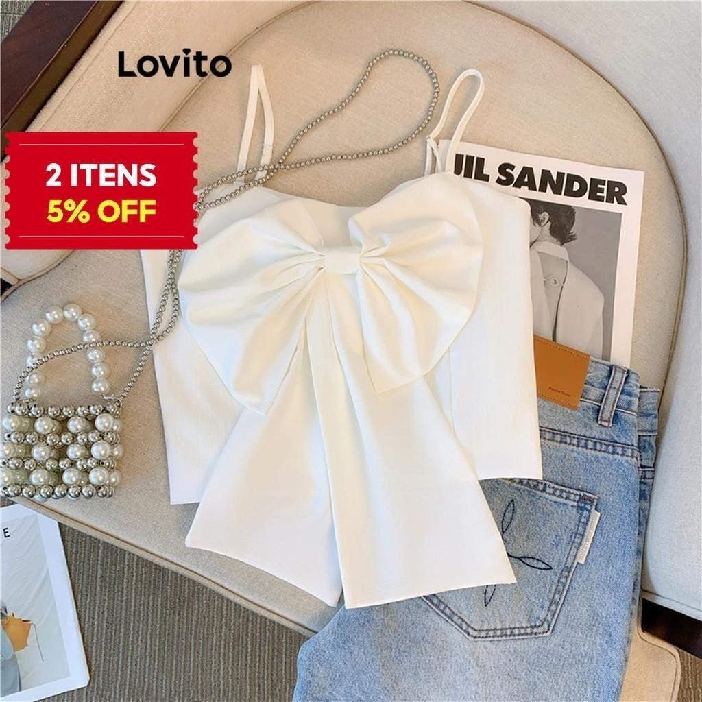 (Trendy) Lovito Regata Casual Com Laço Liso Para Mulheres LNA65225