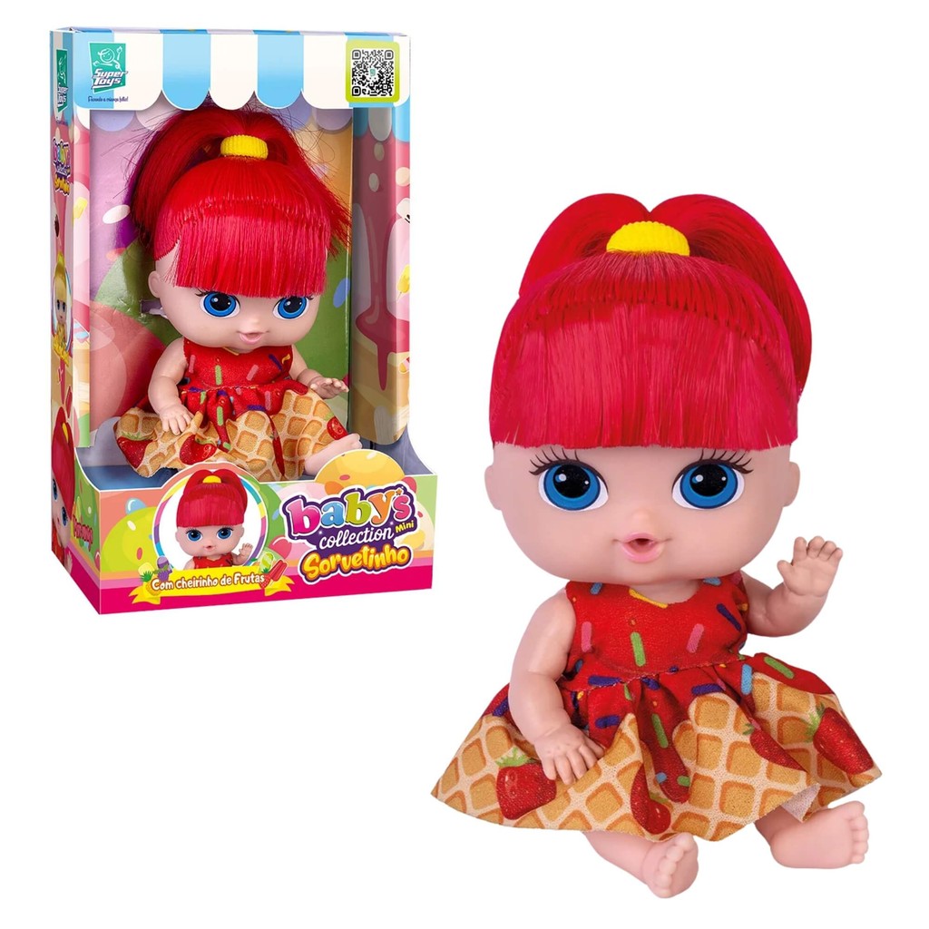 Boneca Babys Collection Sorvetinho Morango Super Toys Brinquedo Infantil Criança Presente Menina