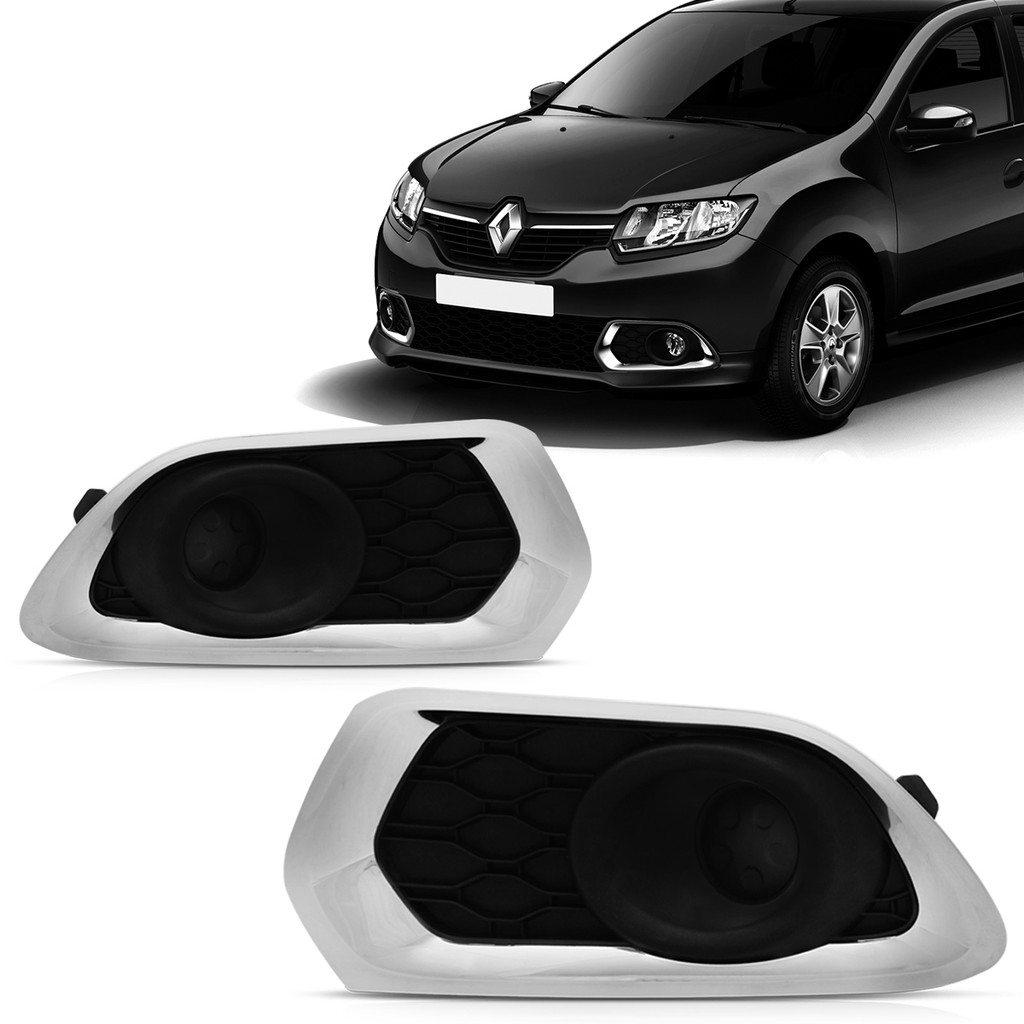 Grade Moldura Farol Milha Sandero 2014 2015 2016 2017 2018  Sem Furo Aro Cromado