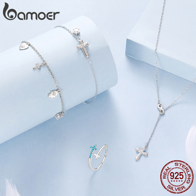 Pulseira De Prata Esterlina 925 Bamoer Starlight Cross Amulet Joias Presentes Para Mulheres