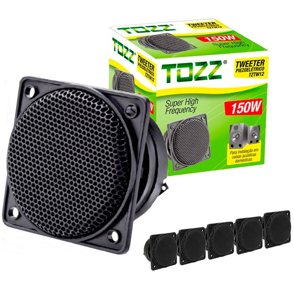 Kit C/5 Peças Tweeter Piezo Elétrico Quadrado 75rms Tozz