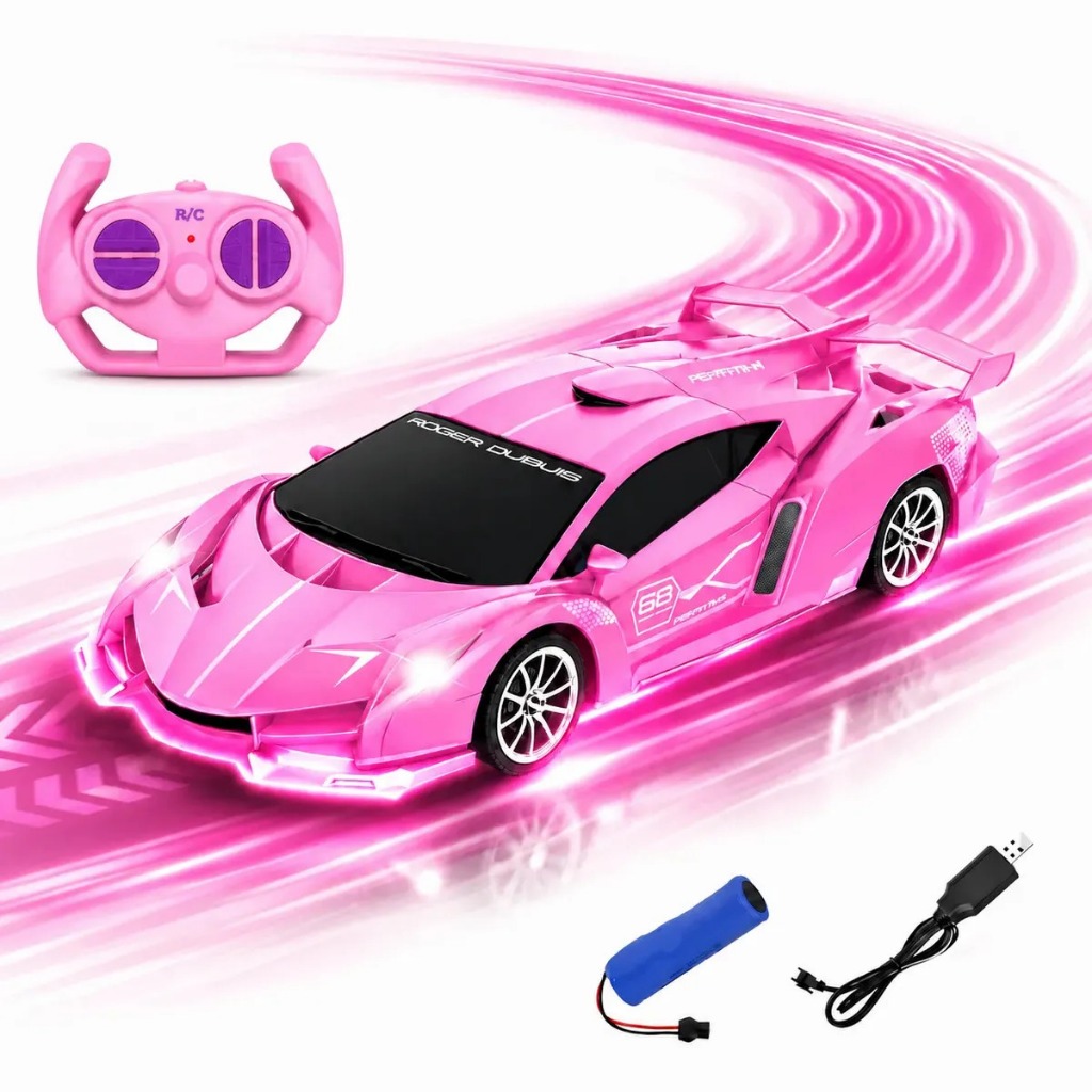 Carrinho De Controle Remoto Drift Brinquedo Corrida Veloz Com Luz Recarregavel Rosa Menina Kizumba