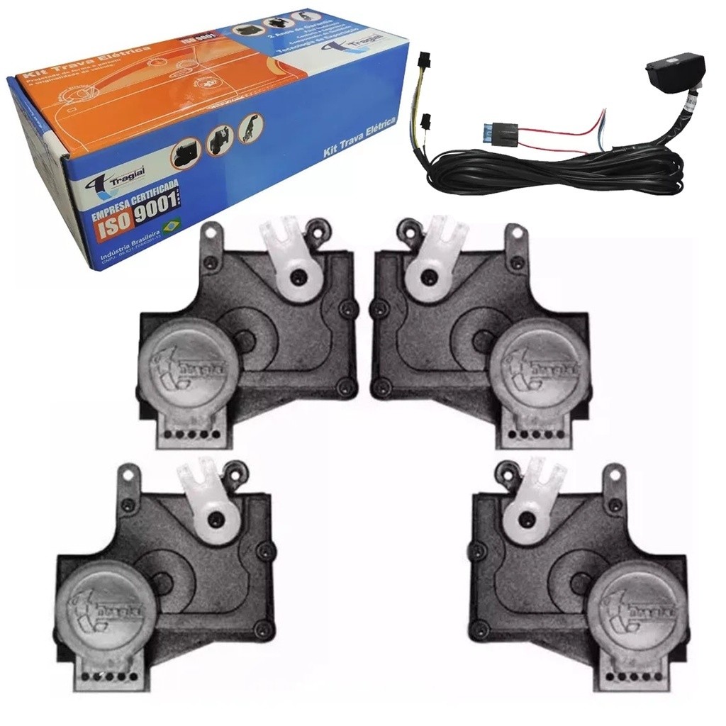 Conjunto Trava Elétrica Tragial TP4MN 4 Portas Fiat Palio Ford Fiesta Chevrolet Celta 12V Mono Serventia Plug and Play
