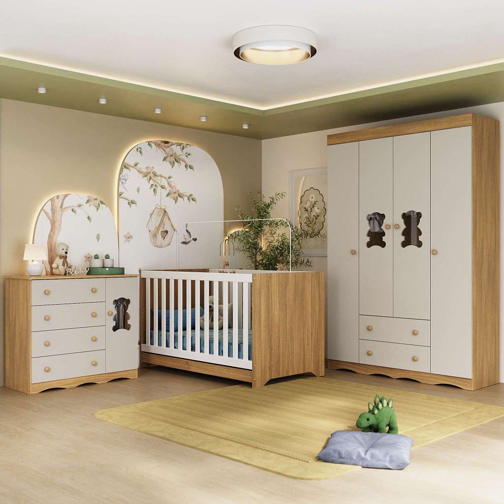 Quarto de Bebê Completo com Berço Americano 3 em 1 Doçura Multimóveis MP4646