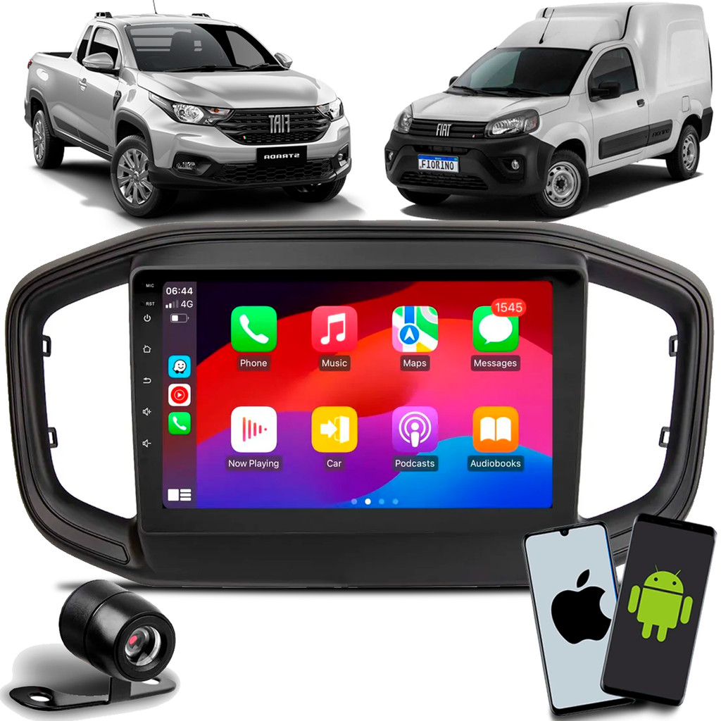 Kit Multimídia 9 Polegadas Fiorino Strada Com Carplay Android Auto Bluetooth + Moldura + Câmera Ré