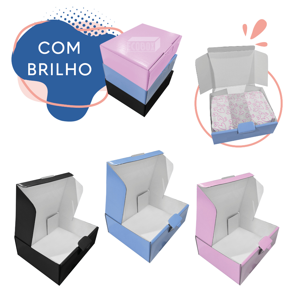 Kit Caixas de Papelão Rosa, Preta ou Branca 20x16x7cm E-Commerce Premium
