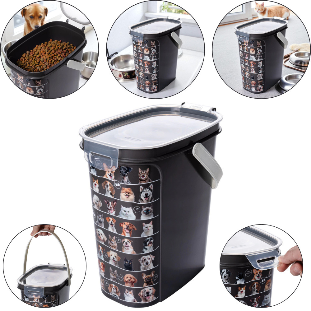 Porta Ração 8,5kg Tampa Hermética Colher Dosadora Cães Gato Preto