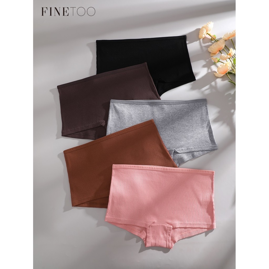 FINETOO Calcinha Boxer Feminina De Algodão Cintura Média Cor Sólida Cueca Macia E Confortável