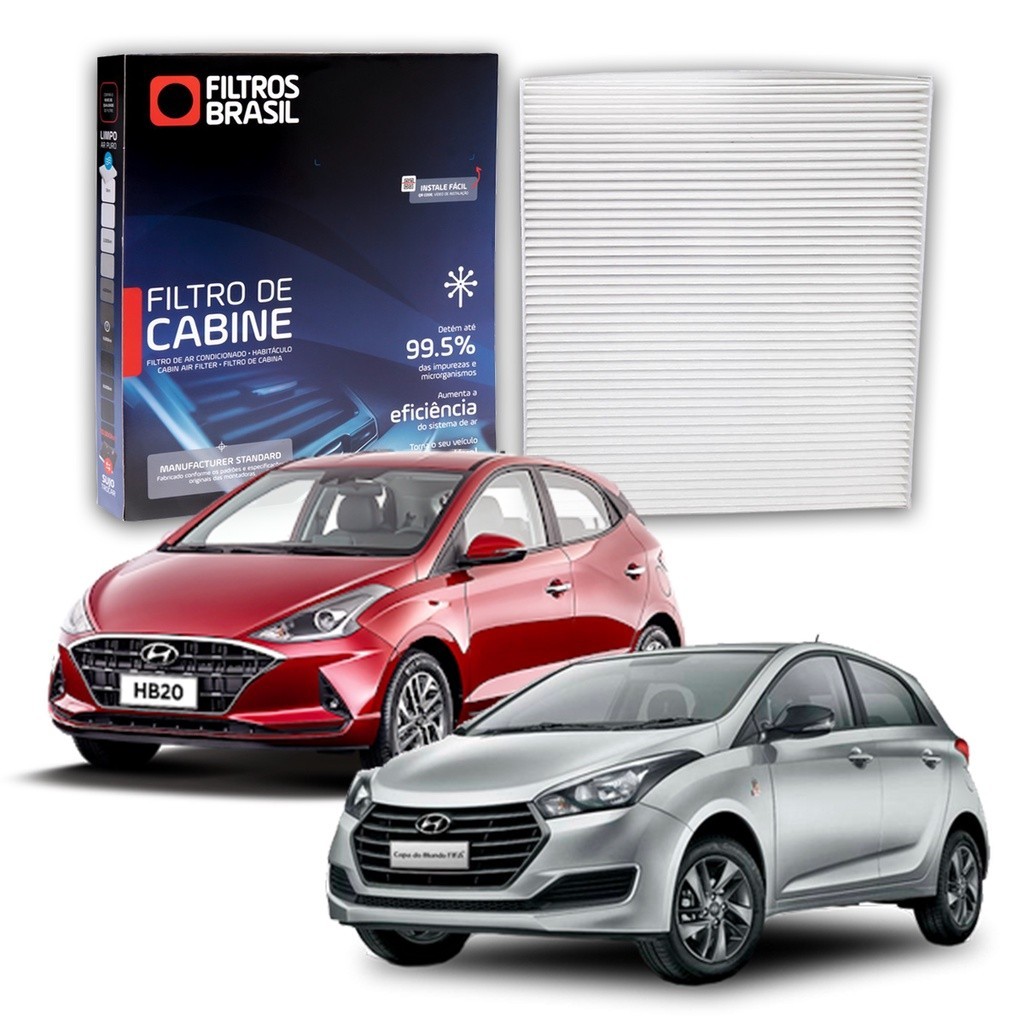 Filtro Cabine Ar Condicionado Hyundai HB20 Comfort, Premium, Turbo, Style, SX 2012 á 2021, Carvão Ativado FB1167
