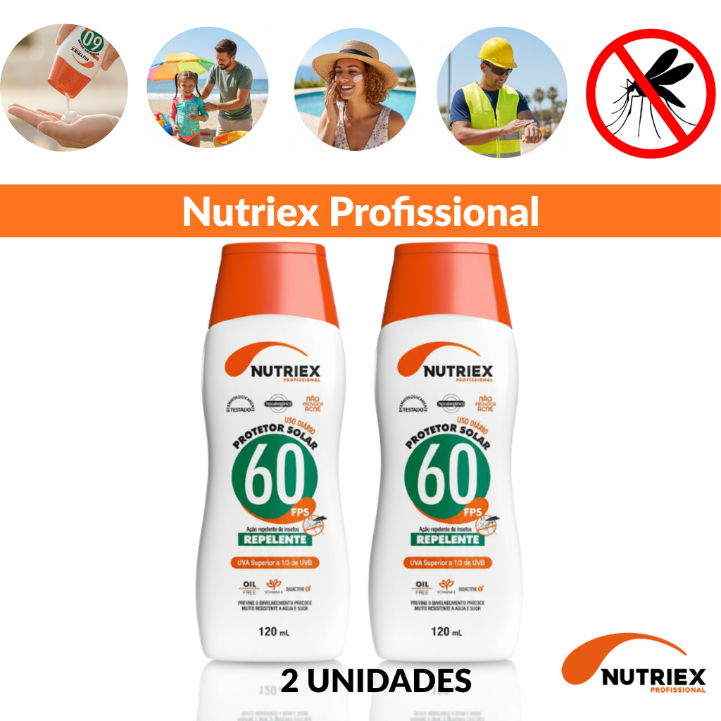 Kit 2 Protetores Solares Nutriex FPS60 Com Repelente 120ml Proteção Total