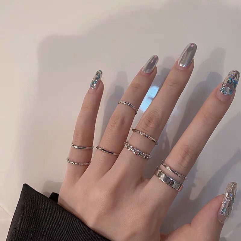Conjunto De Anéis Modernos De 7 Peças Para Mulheres – Articulados Retrô Hip-Hop Em Estilo Minimalista