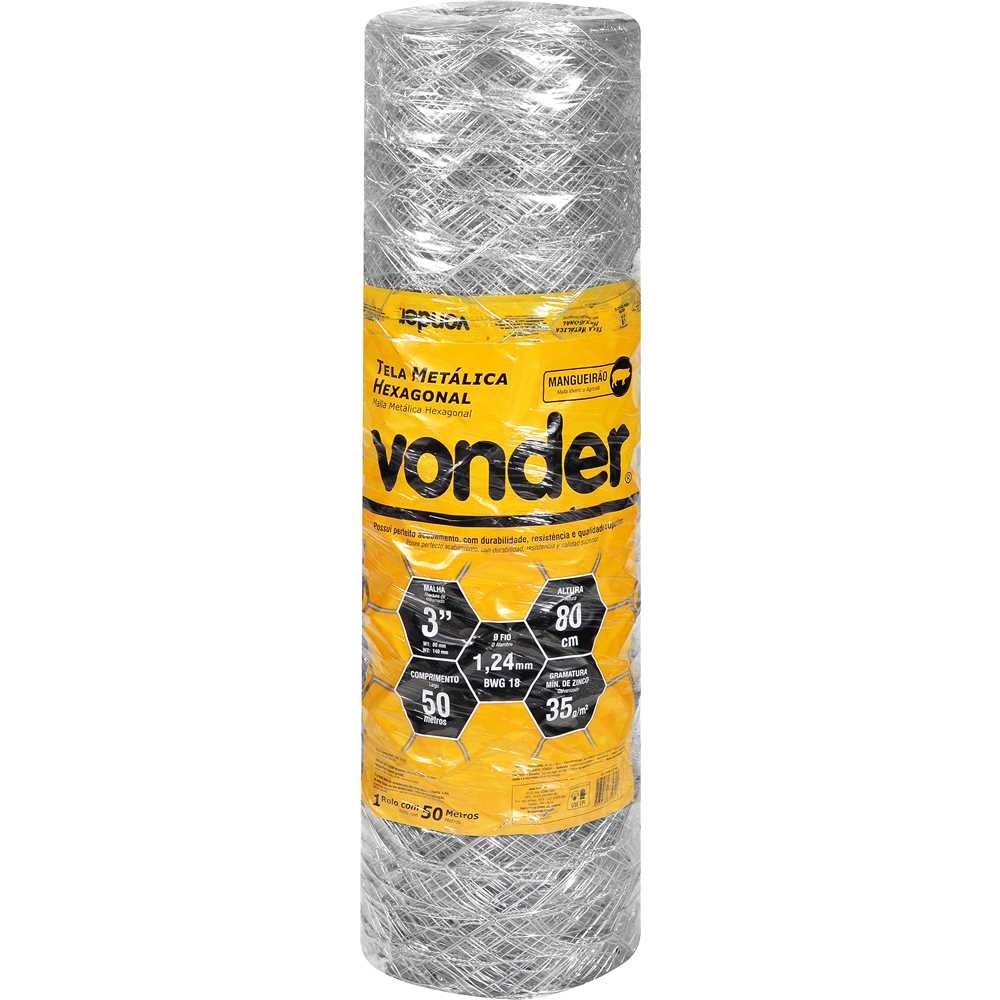 Tela Metálica Hexagonal Malha 3 18 BWG 0,8 x 50m Vonder
