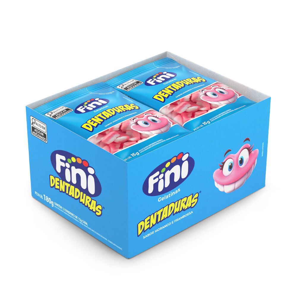 Balas De Gelatinas Mini Dentaduras C/12 Unidades 15gr Fini