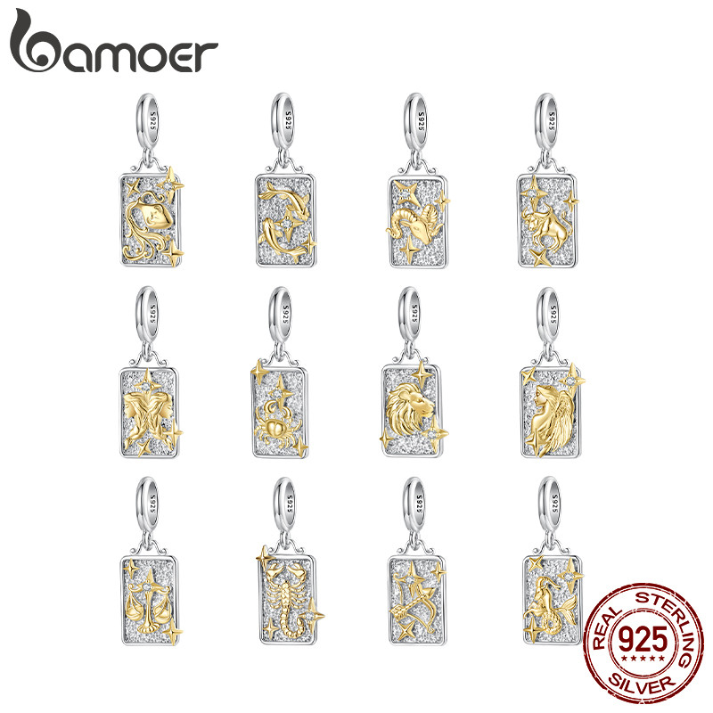Bamoer 925 Prata Esterlina Charme O Zodíaco Acessórios Pingente DIY Para Pulseira Presentes