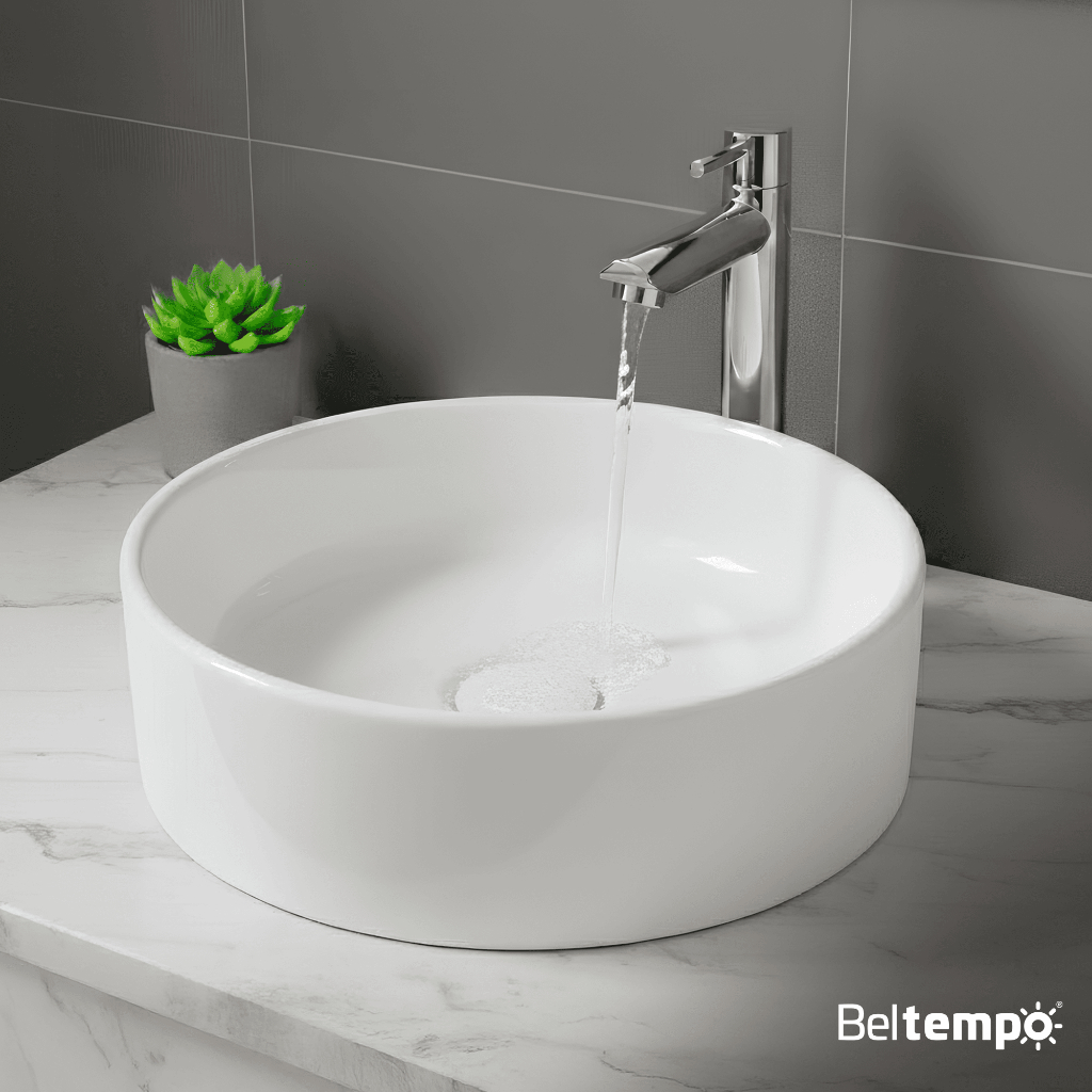 Cuba Pia de Apoio Redonda 40cm Slim Branca Banheiro Lavabo Beltempo BT-2845
