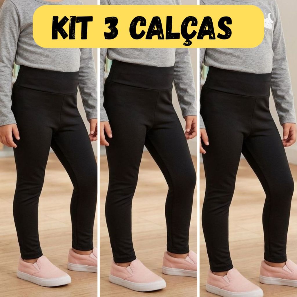 kit 3/2/1 Calça Legging Infantil Juvenil Cintura Alta Não Fica Transparente Ideal Escola
