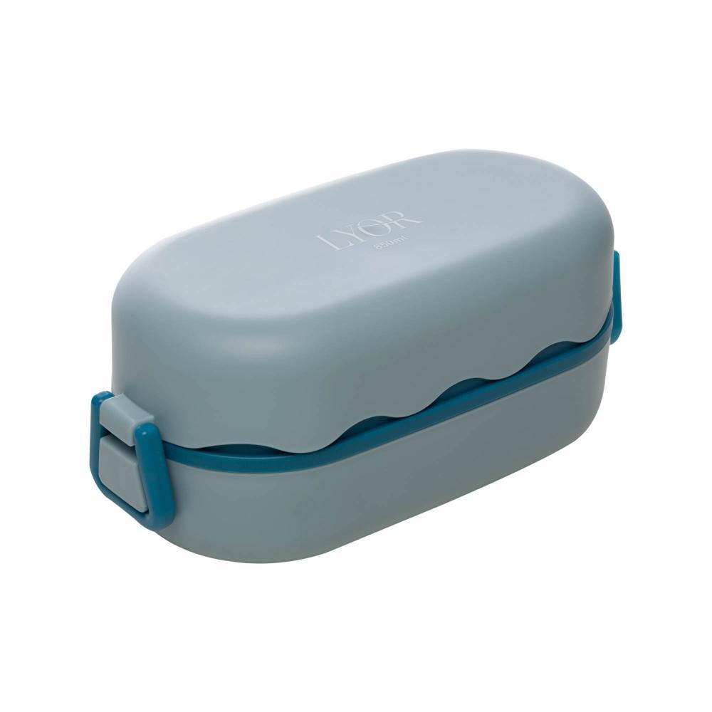 Marmita Hermética com Talheres Azul Lyor Plástico 850ml