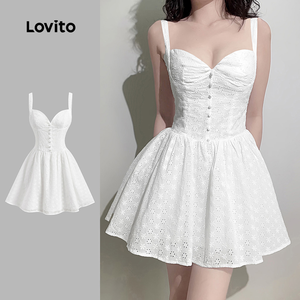 Lovito Vestido Boho Liso Com Ilhós Bordados, Vestido De Verão/primavera Para Mulheres L132ED367