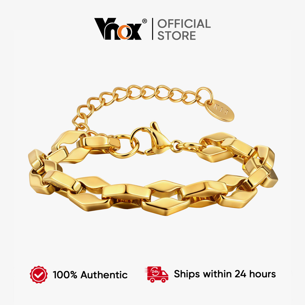 Pulseira De Corrente Labial De Aço Inoxidável Vnox Para Mulheres E Homens , Joias Simples À Prova Dágua Ajustáveis Meni