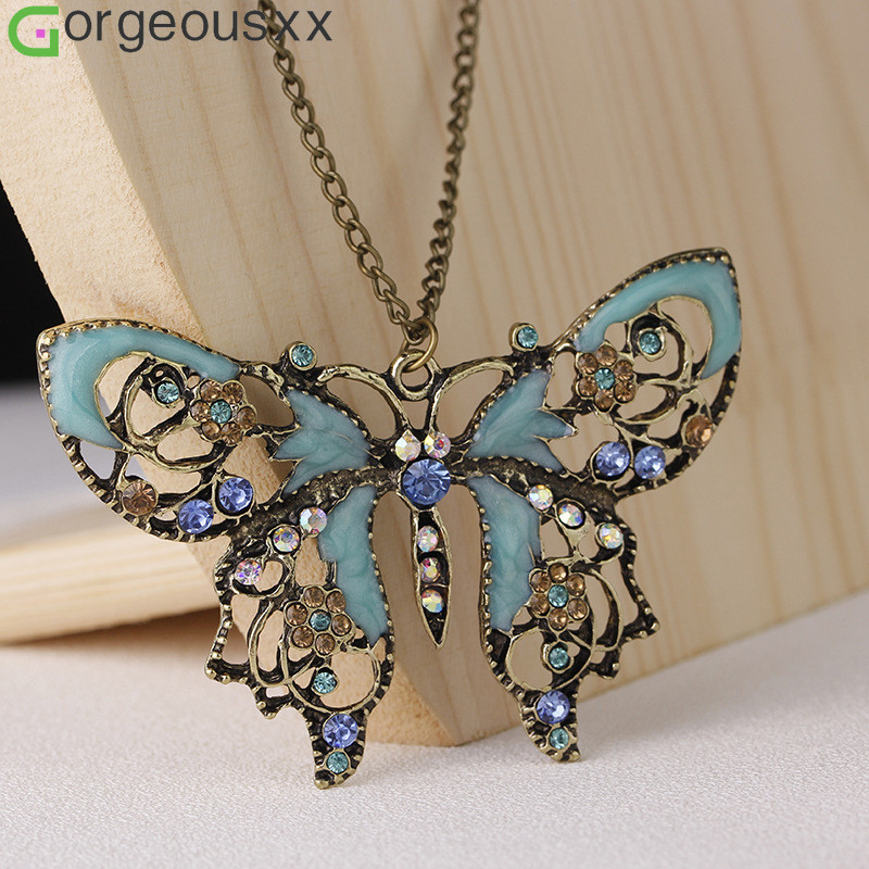 [Gorgeousxx] Colares De Estilo Antigo Com Pingente De Borboleta De Zircônia Colorida Exclusiva Para Mulheres , Joias Diá