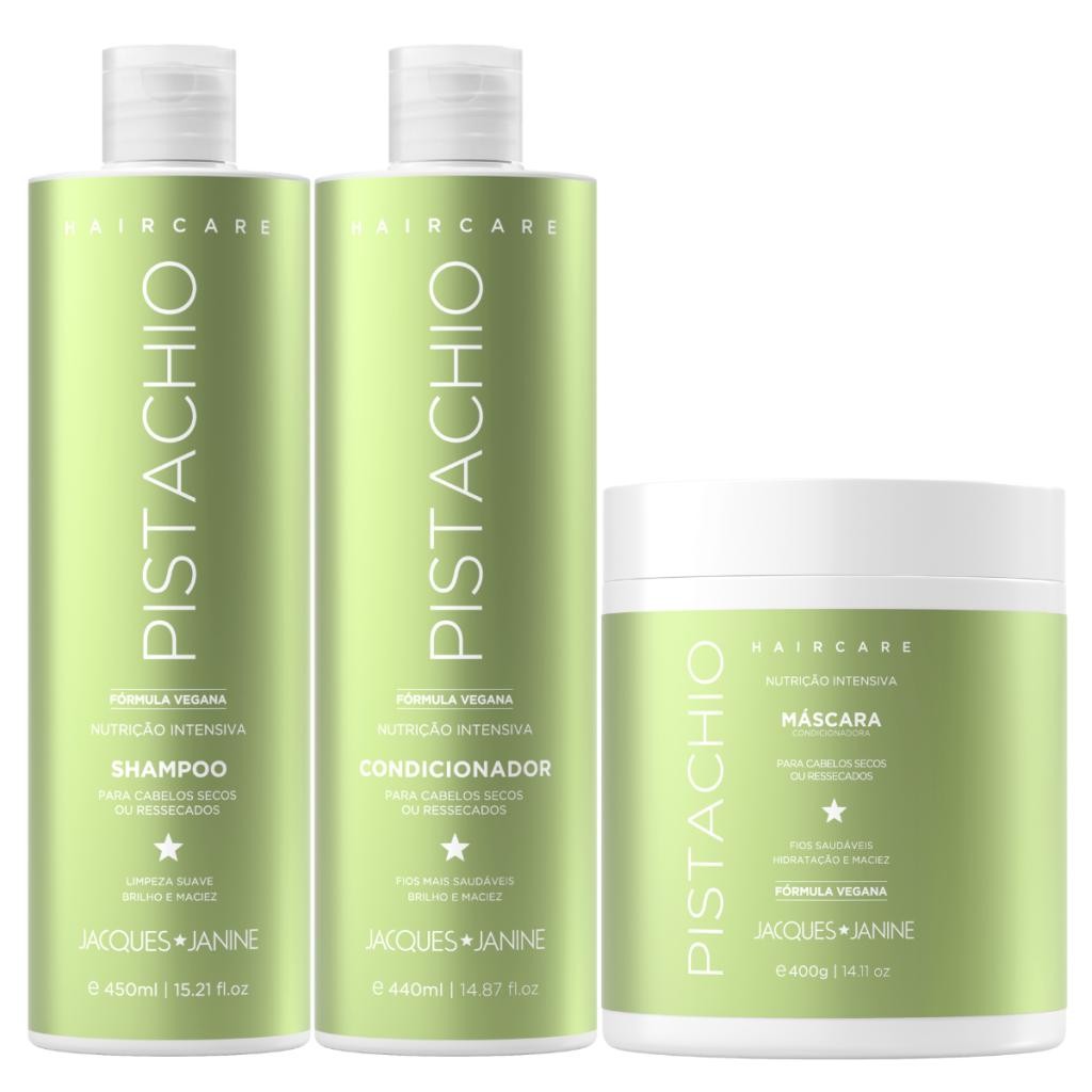 Kit Jacques Janine Hair Care Pistache Shampoo Sem Sal 450ml Condicionador 440ml Máscara 400g
