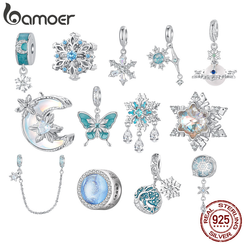 Amuletos De Floco De Neve Gelado Bamoer 925 Prata Esterlina Contas Com Tema De Inverno Para Artesanato De Presentes DIY