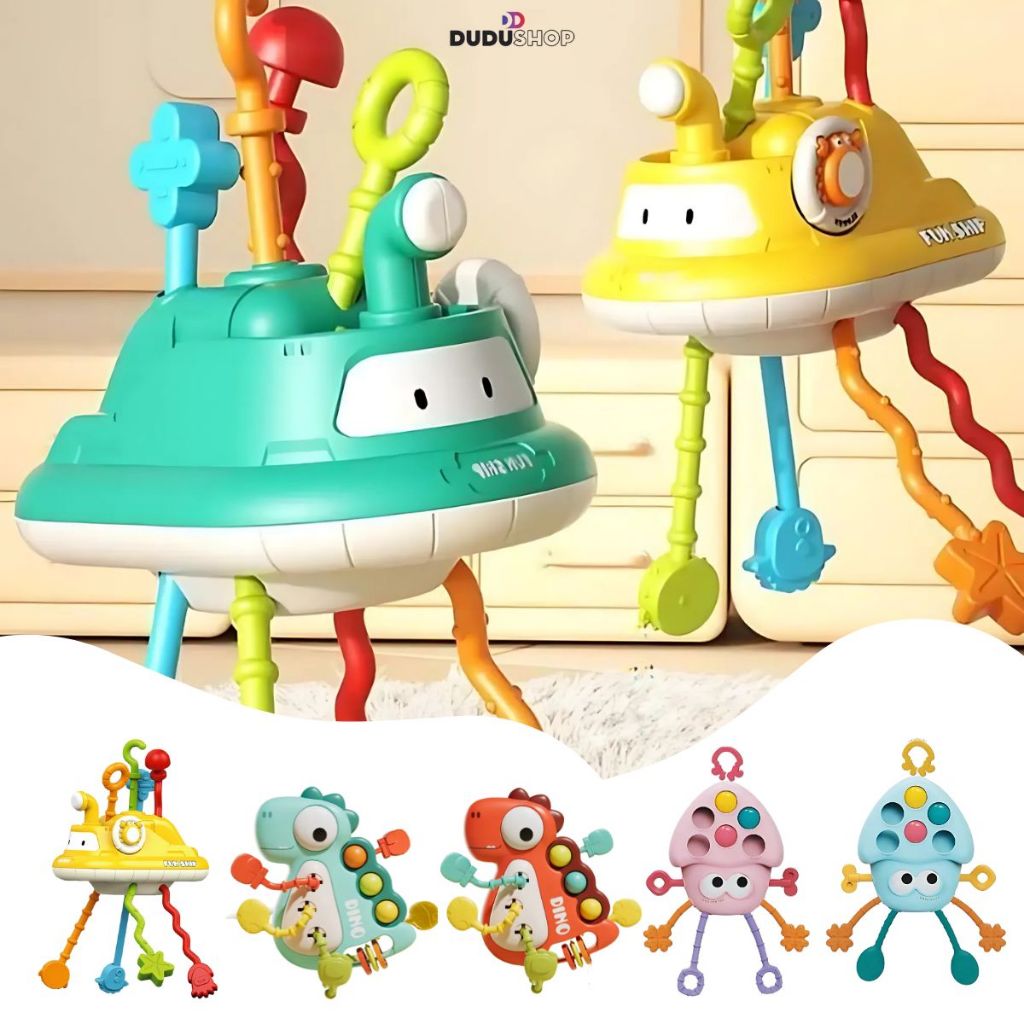 Brinquedo Sensorial Chocalho Interativo Bebês Montessori Mordedor Chocalho Puxa Anti stress Infantil