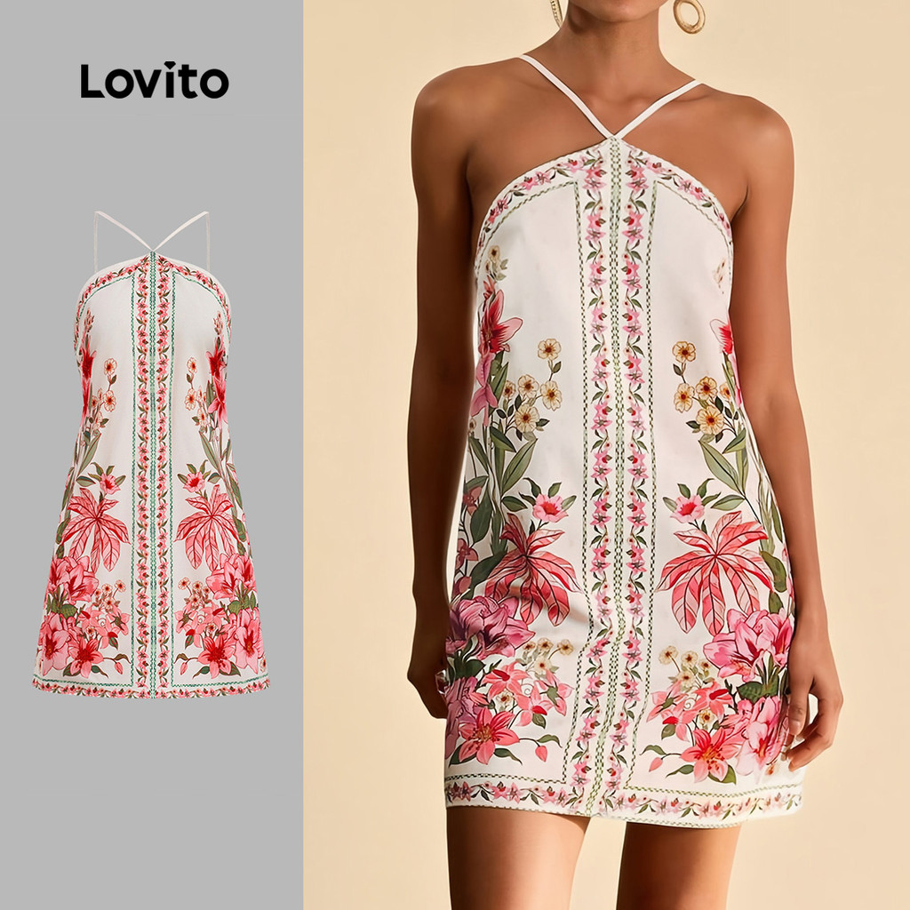 Lovito Vestido Boho Ombro Exposto com Amarração nas Costas Vestido Primavera Verão para Mulheres LBL32181